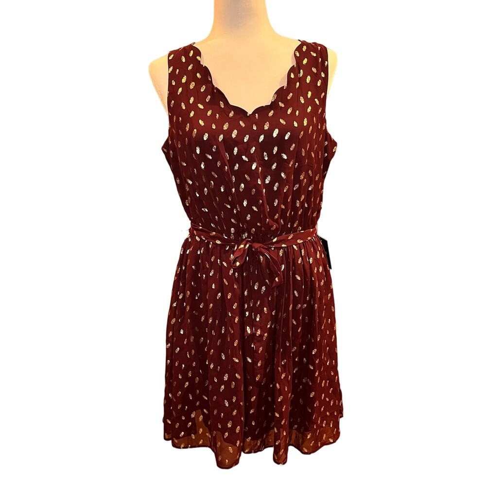 NWT: by & by Red Gold Dots Sleeveless Juniors Dress Tie‎ Waist Size XL (A52)